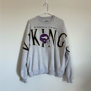 Gray Crewneck Sweater with Viking Graphic